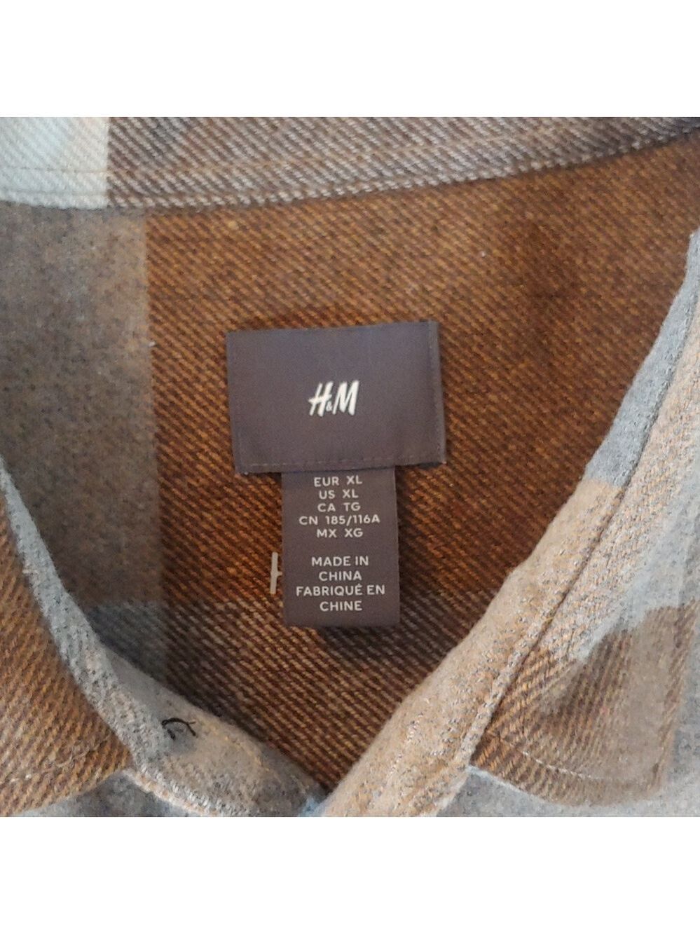 Men's Plaid Polyester Blend Button Shirt Brown, Tan, XL - Picture 9 of 15